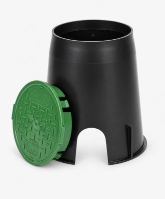 6-inch black irrigation valve box with green lid